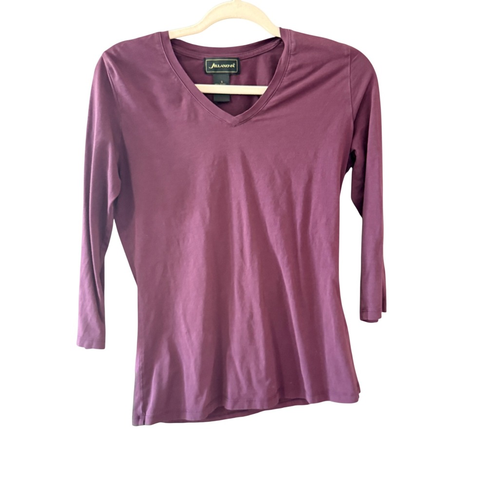 Jillanova Y2k Womens Plum Purple V-Neck‎ Cotton Stretch Top Small Whisigoth